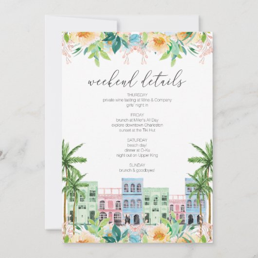 Charleston Bachelorette Invitation et itinéraire (Dos)