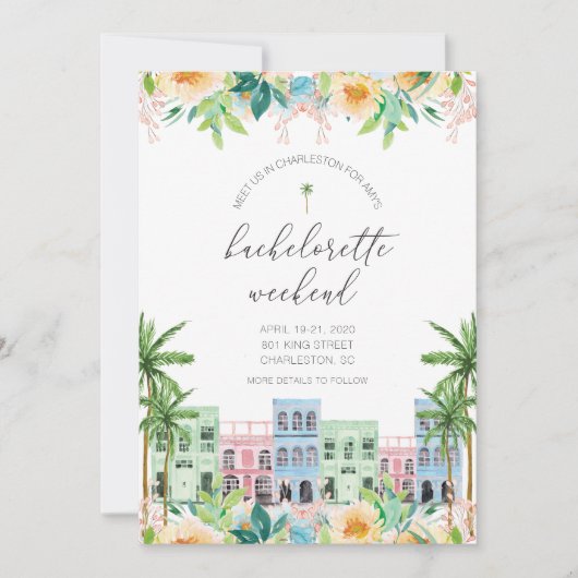 Charleston Bachelorette Invitation Rainbow Row (Devant)