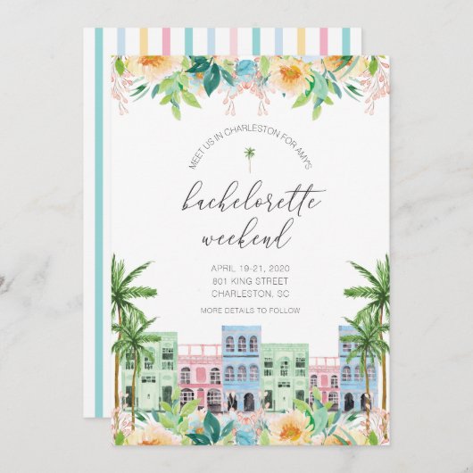 Charleston Bachelorette Invitation Rainbow Row (Devant / Derrière)