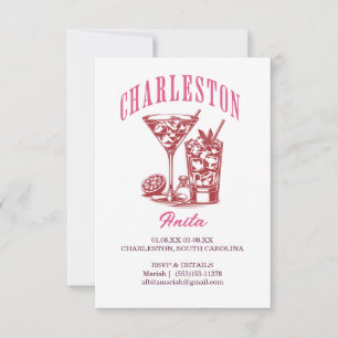 Charleston Bachelorette Weekend Cocktail Roze Rood Kaart