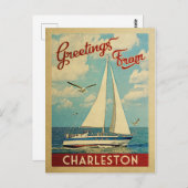 Charleston Briefkaart Sailboot Retro South Carolin (Voorkant / Achterkant)