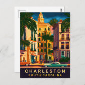 Charleston Downtown, SC, Vintage Reizen Briefkaart (Voorkant / Achterkant)