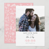 Charleston Hotel Skyline in Roze Save the Date (Voorkant / Achterkant)