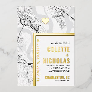 Charleston Love Locator Stad Thema Trouwfeest Folie Uitnodiging