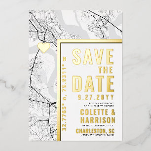 Charleston Love Locator Trouw Save the Date Folie Uitnodiging