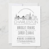 Charleston Mariage | Invitation Skyline stylisée (Devant)