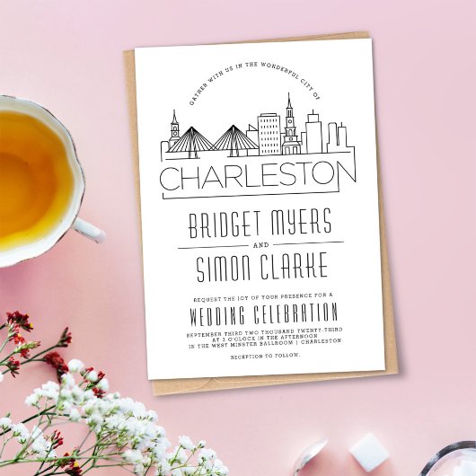 Charleston Mariage | Invitation Skyline stylisée