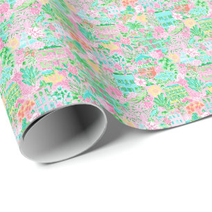 Charleston Pastel Preppy Palm Beach Patroon Print Cadeaupapier