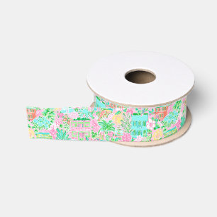 Charleston Pastel Preppy Palm Beach Patroon Print Grosgrain Lint