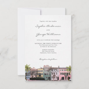 Charleston Rainbow Row SC Wedding Invitation Kaart