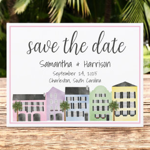 Charleston Save the Date Rainbow Row Huwelijk Briefkaart