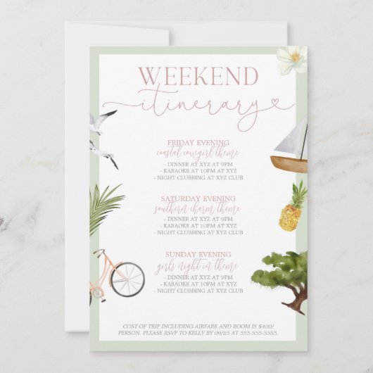 Charleston SC Bachelorette Invitation & Itinéraire (Dos)