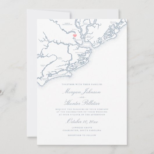 Charleston SC Carte Elegant Dusty Blue Mariage (Devant)