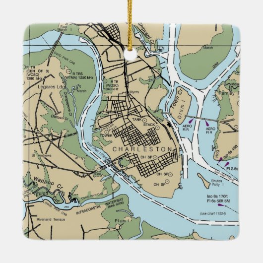 Charleston SC Chart Keramisch Ornament (Achterkant)