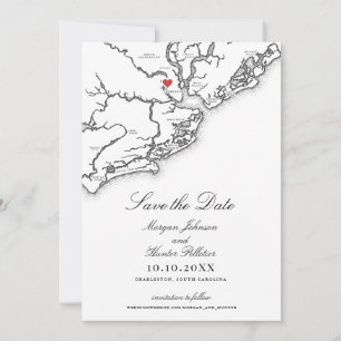 Charleston SC Elegante Zwart-wit bruiloft Save The Date