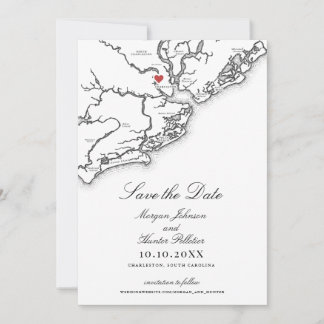 Charleston SC Elegante Zwart-wit bruiloft Save The Date