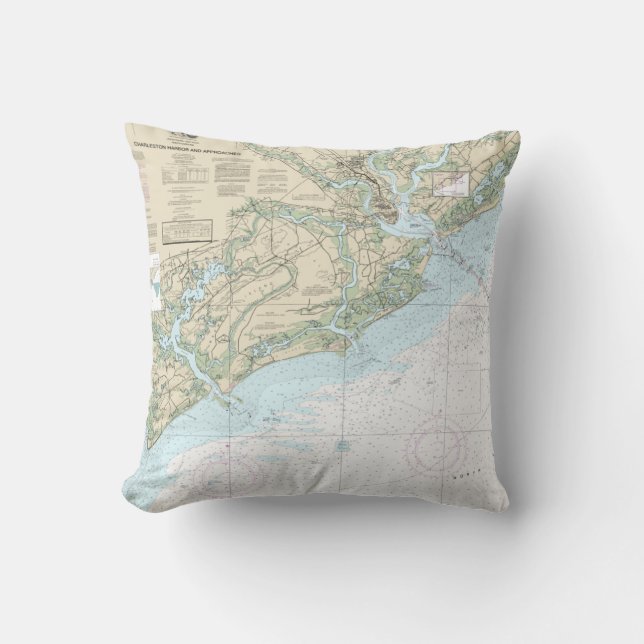 Charleston, SC Harbour Nautical Chart Pillow Kussen (Voorkant)