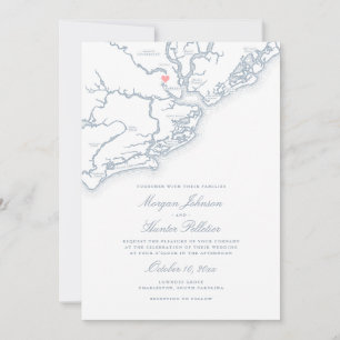 Charleston SC Kaart Elegant Dusty Blue Wedding