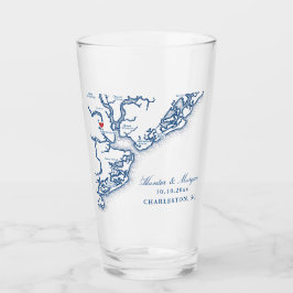 Charleston SC Kaart Elegante Marine Blauw Huwelijk Glas