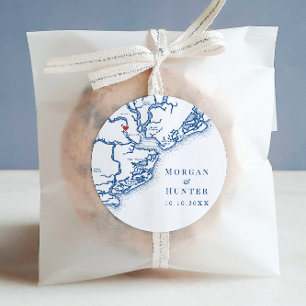 Charleston SC Kaart Elegante Marine Blauw Huwelijk Ronde Sticker