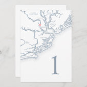 Charleston SC Kaart Trouwtafel Aantal Kaarten (Voorkant / Achterkant)