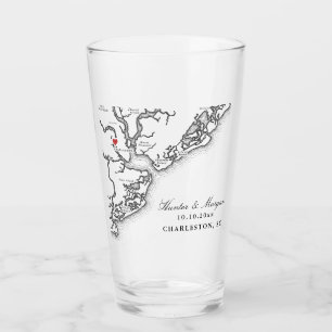 Charleston SC Kaart Zwart-wit Wedding Favoriet Glas