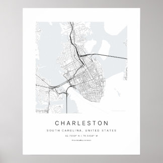 Charleston SC Minimalistische Stadkaart Kunstprint Poster
