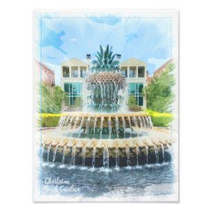 Charleston SC Pineapple Fountain Print Foto Afdruk