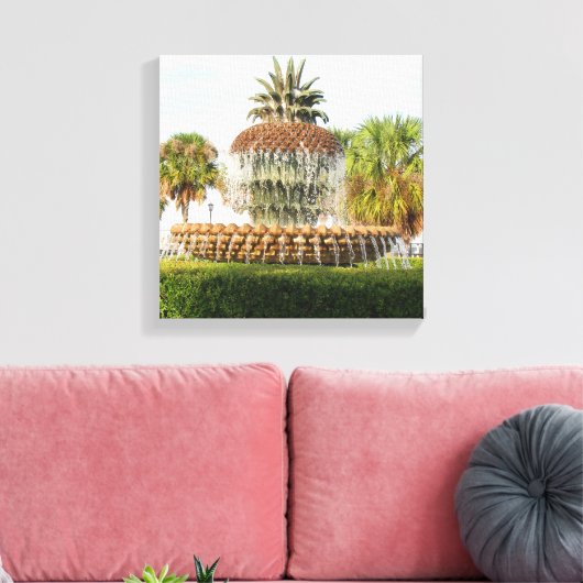 Charleston SC Pineapple Fountain, Waterfront Park Canvas Afdruk (Insitu (Woonkamer))