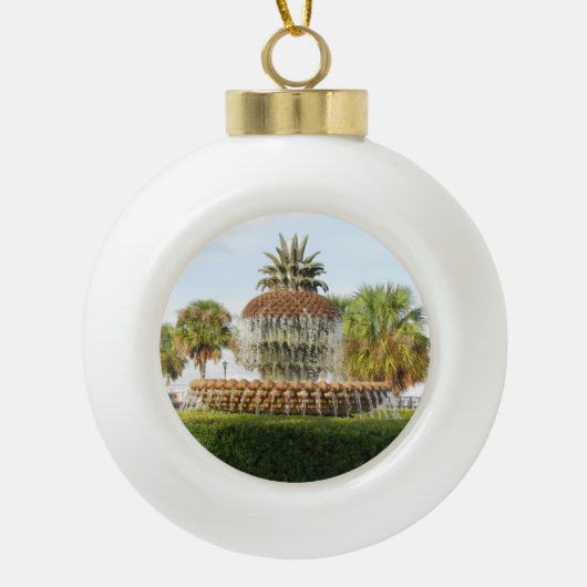 Charleston SC Pineapple Fountain, Waterfront Park Keramische Bal Ornament (Voorkant)