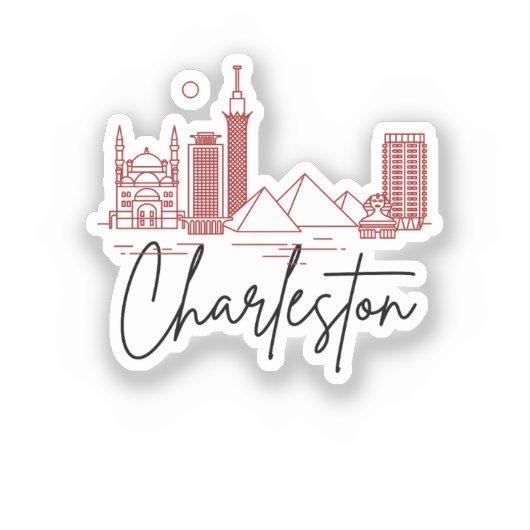 Charleston, SC | Stad gestileerde skyline Sticker (Voorkant)