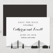 Charleston South Carolina Black Save the Date (Voorkant / Achterkant)