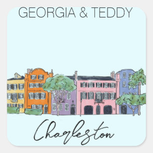 Charleston, South Carolina Bruiloft roze en boog Vierkante Sticker