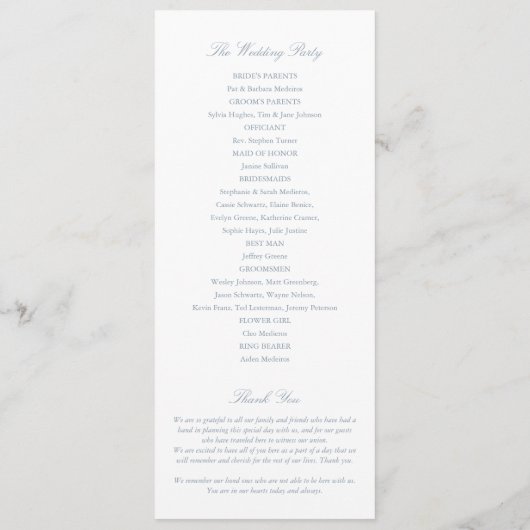 Charleston South Carolina Dusty Blue Wedding Programma (Achterkant)
