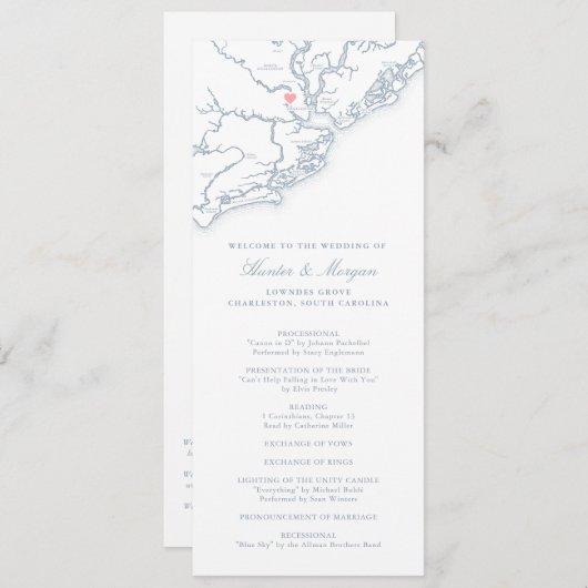 Charleston South Carolina Dusty Blue Wedding Programma (Voorkant / Achterkant)