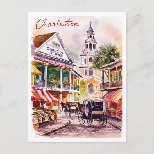 Charleston, South Carolina Markt Schilderij Briefkaart (Voorkant)
