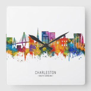 Charleston South Carolina Silhouet Vierkante Klok