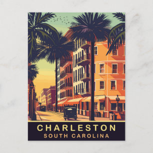 Charleston, Stadstraten, SC, Vintage Reizen Briefkaart