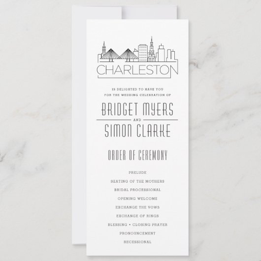 Charleston Stylized Skyline | Weddenschap-programm Kaart (Voorkant)