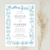 Charleston Tegel Rand in Blauw Bruiloft Uitnodigin Kaart