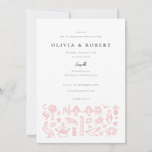Charleston Toile Border in Roze Verlovingsfeest Kaart