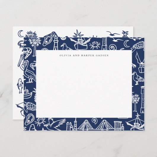 Charleston Toile Border Marine Blauw Dank u Kaart (Voorkant / Achterkant)