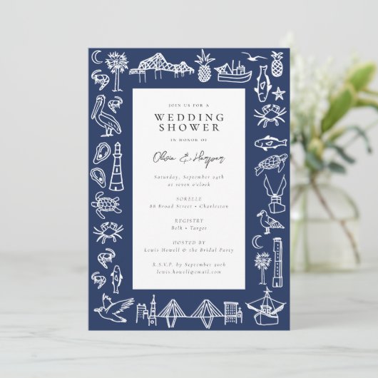 Charleston Toile Marine Blue Shower Invitation (Debout devant)