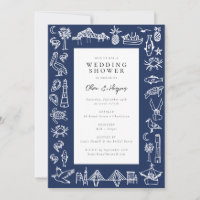 Charleston Toile Marine Blue Shower Invitation