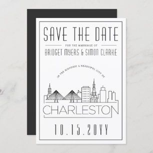 Charleston Wedding Stylized Skyline Save the Date Kaart
