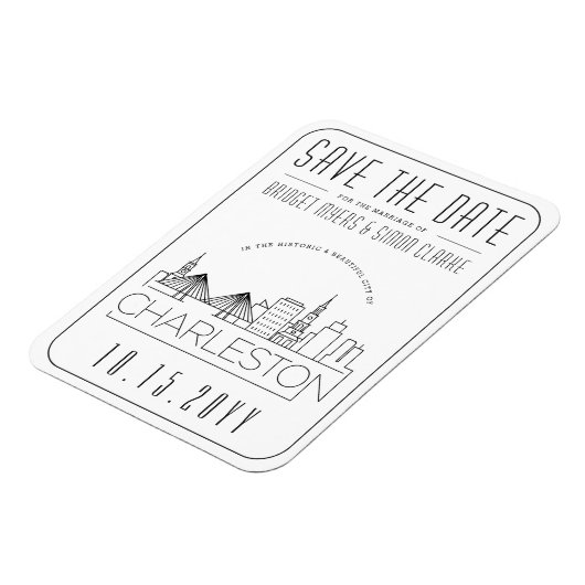 Charleston Wedding Stylized Skyline Save the Date Magneet (Linkerzijde)