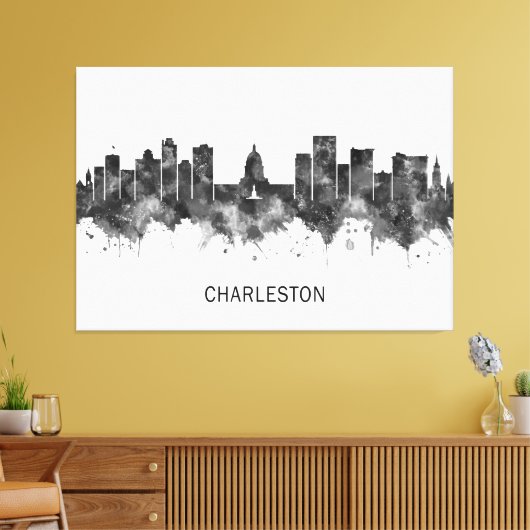 Charleston West Virginia Skyline BW Canvas Afdruk (Insitu (Woonkamer))