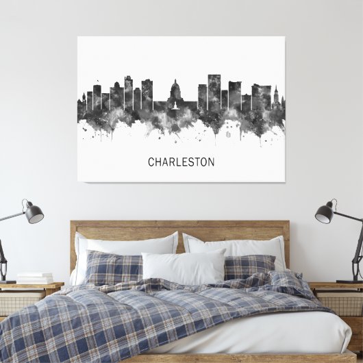 Charleston West Virginia Skyline BW Canvas Afdruk (Insitu (Slaapkamer))