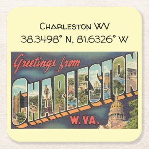 Charleston WV Map Coördinaten  stijl Vierkante Kartonnen Onderzetter