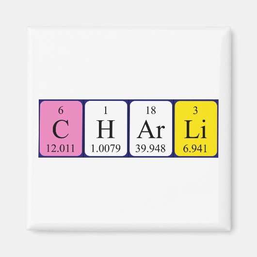 Charli periodieke tabelnaam magneet (Voorkant)